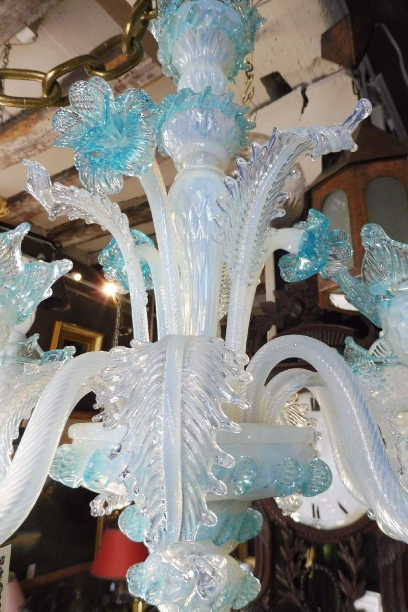 Blue Venetian Glass Chandelier With Five Lights XX Eme-photo-2
