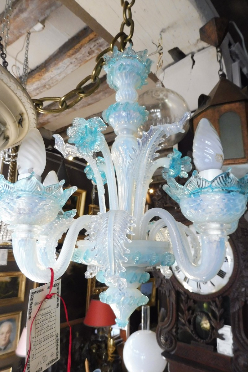 Blue Venetian Glass Chandelier With Five Lights XX Eme