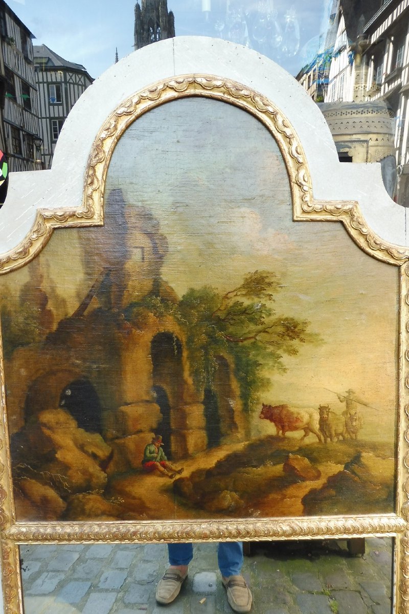 Trumeau  orné  d'une  peinture   18 eme -photo-2
