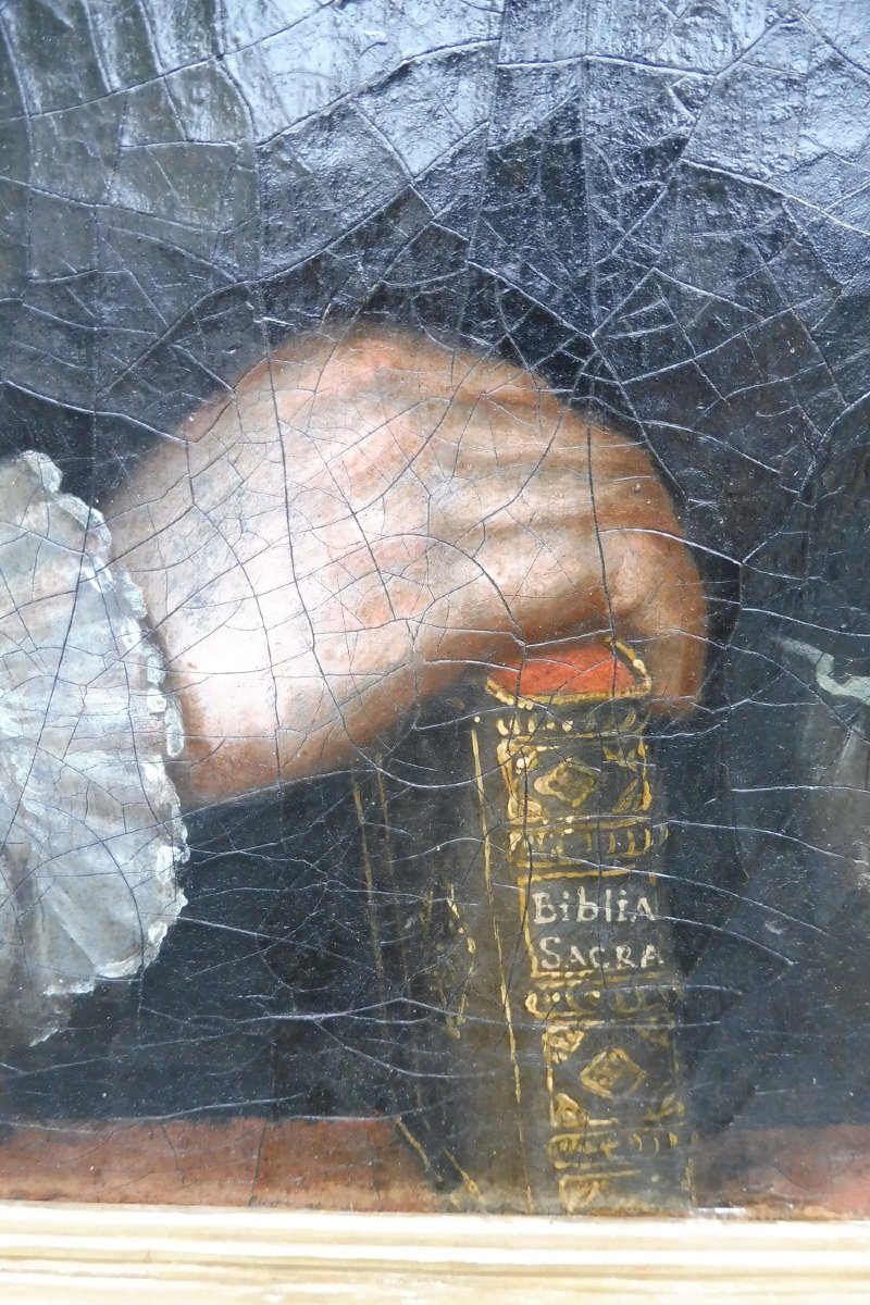 Portrait  d'un  clerc dans sa bibliothèque  , 18 eme siècle -photo-2