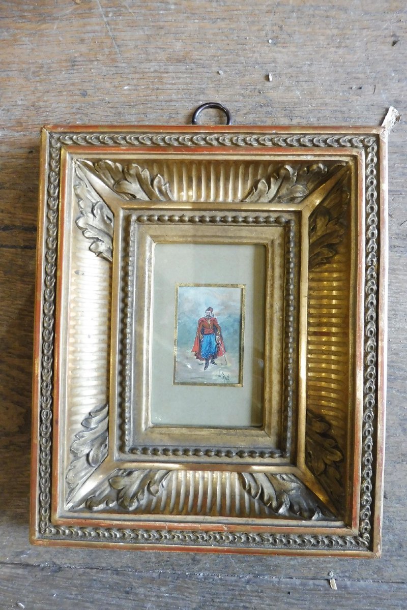 19th-century Gouache, "the Zouave," Signed By Rouff