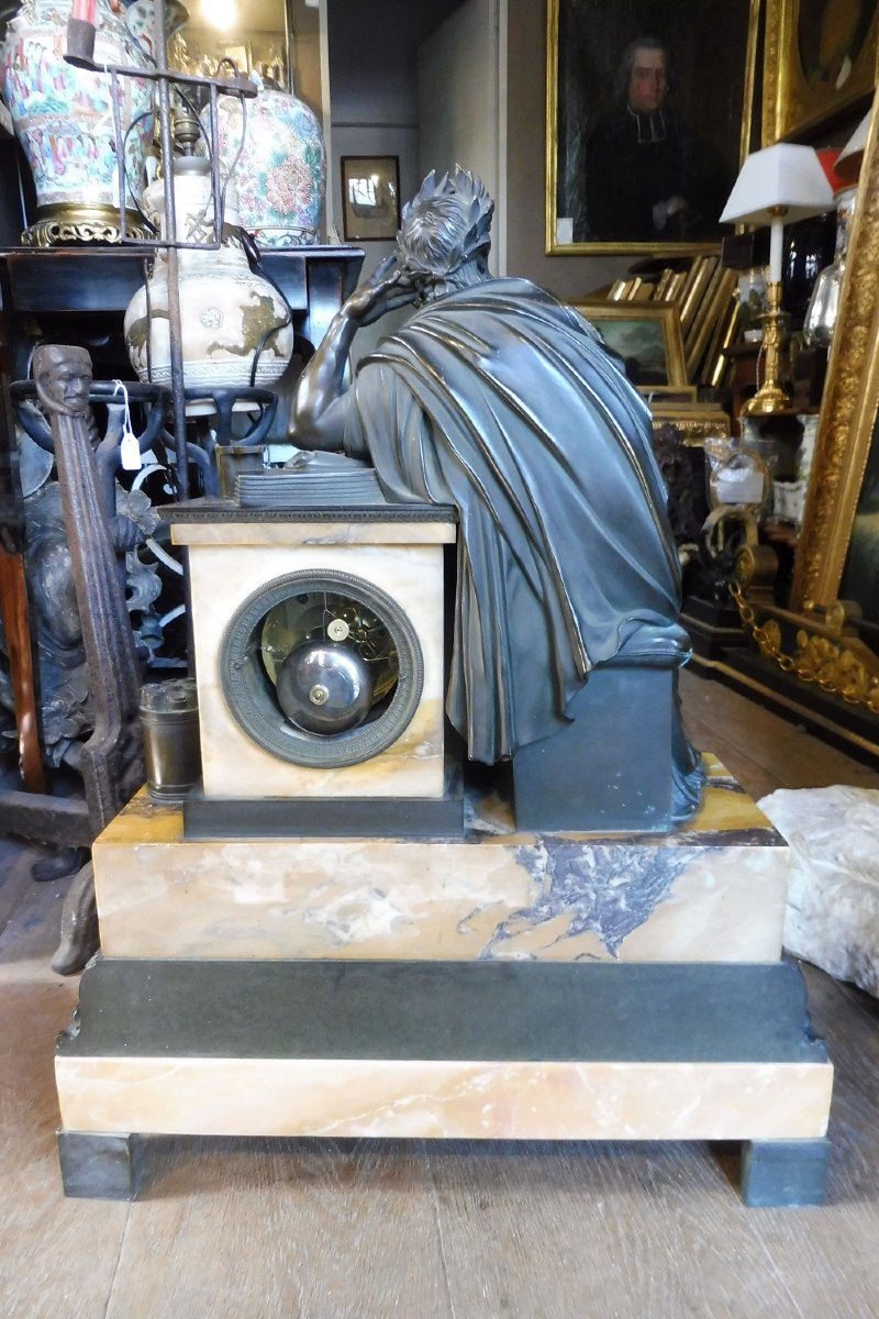 "homer" Clock In Patinated Bronze And Marble, Charles X Period -photo-1
