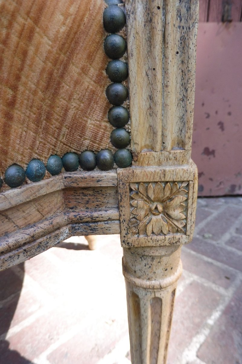 Fauteuil  en bois décapé  d'époque  Louis XVI  -photo-2