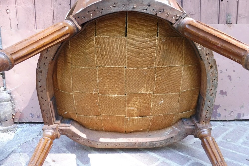 Fauteuil  cabriolet  d'époque  Louis XVI  en bois  ciré -photo-4