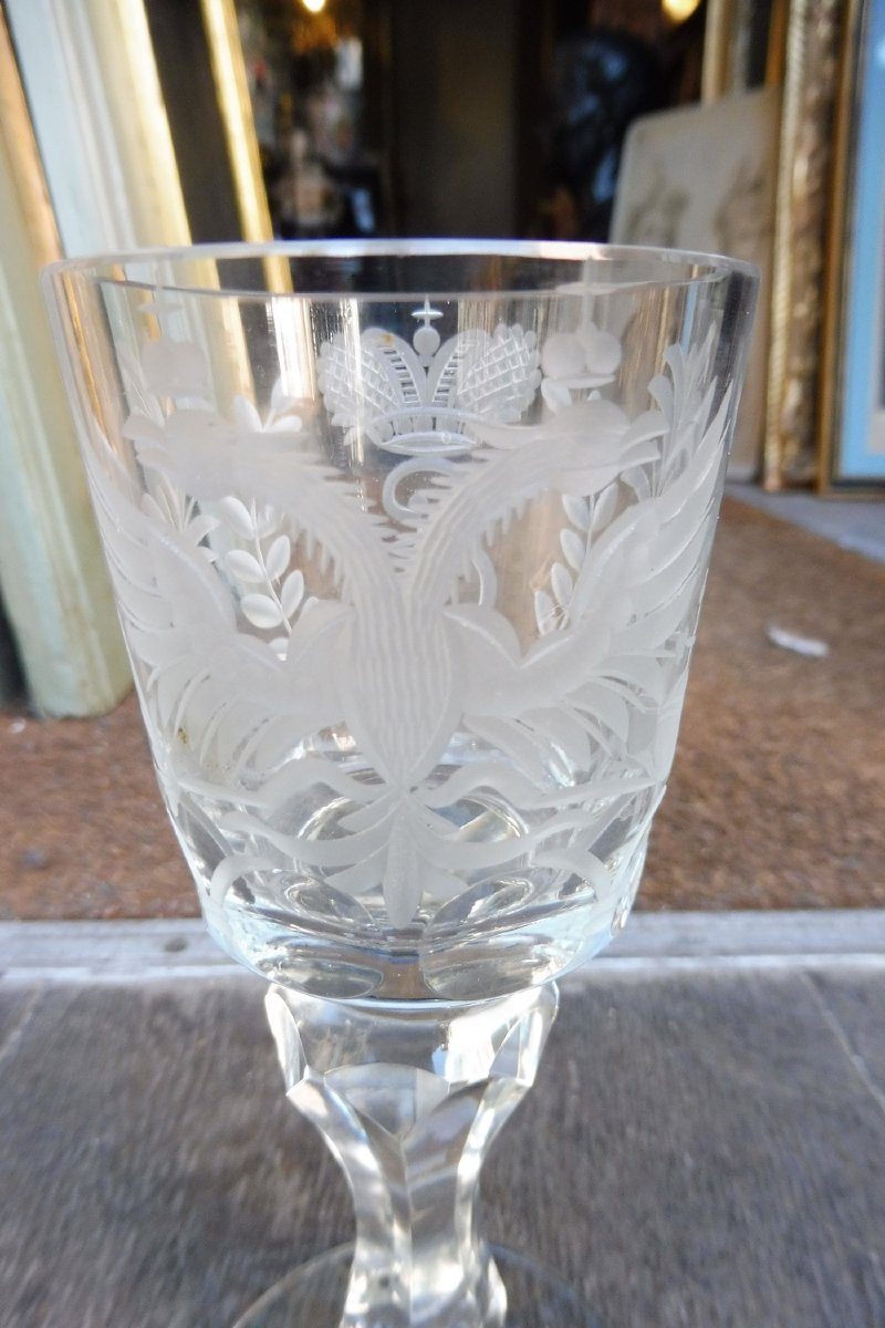 verre  en cristal  gravé  et taillé  au  chiffre  de Catherine II   de Russie  -photo-2