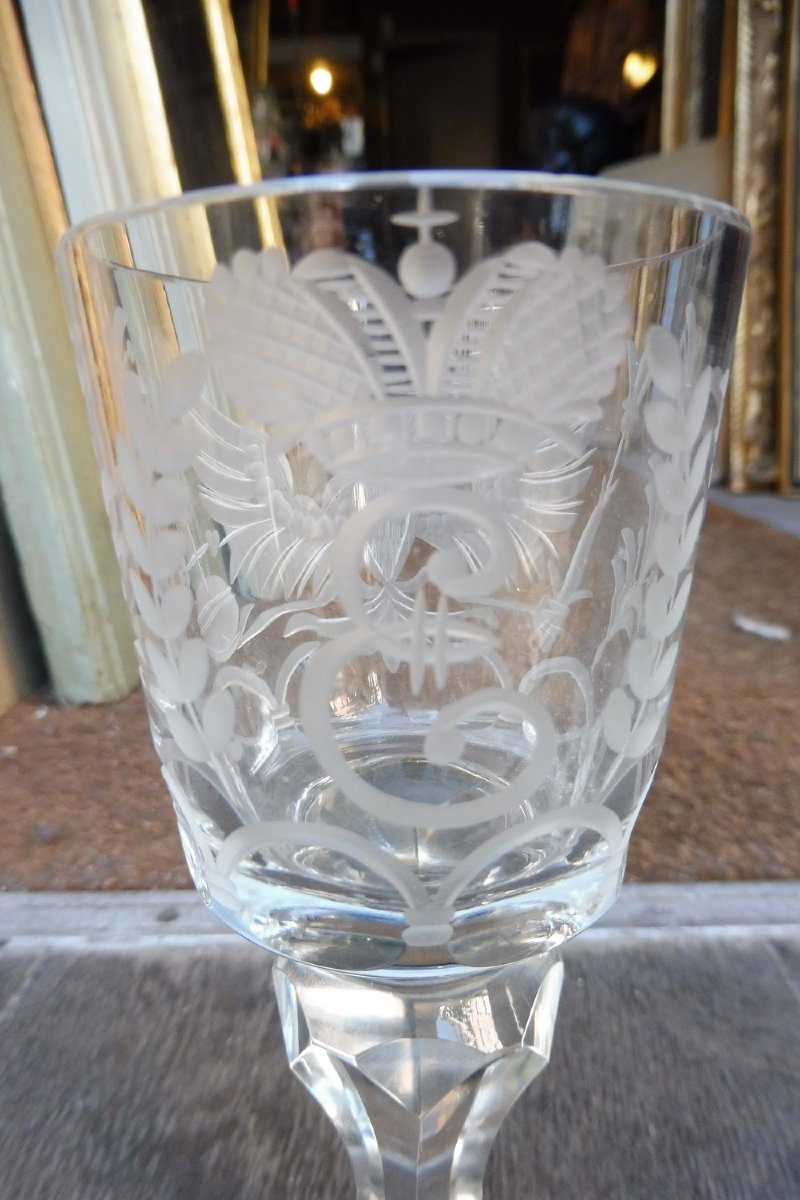 verre  en cristal  gravé  et taillé  au  chiffre  de Catherine II   de Russie  -photo-3