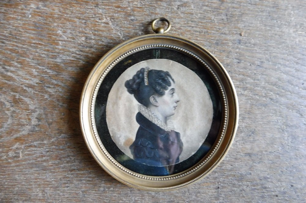 Miniature  aquarelle"  portrait de dame " , début 19 eme