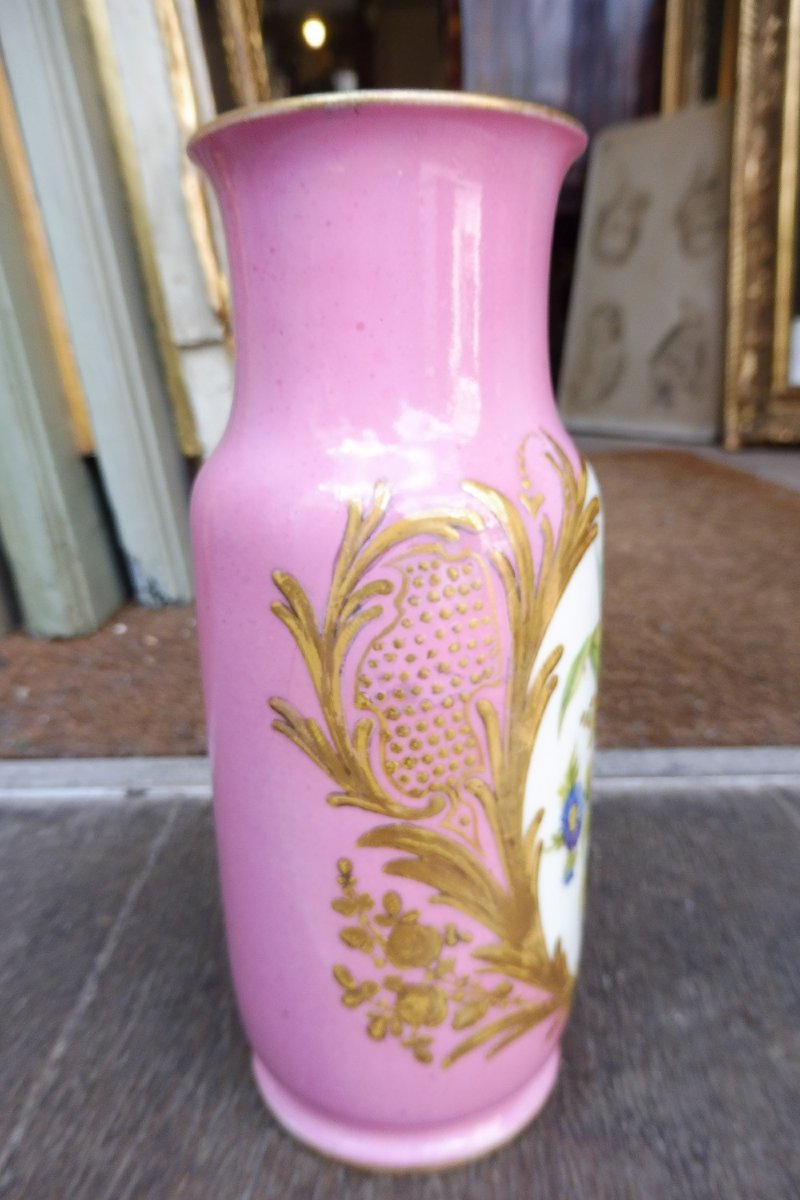 vase  en  porcelaine de  Paris  second empire  à décor de fleurs  -photo-2