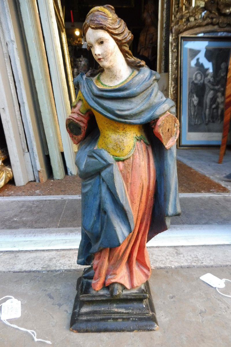 Statue Of Saint Anne, Made Of Polychrome Wood, 18th Century