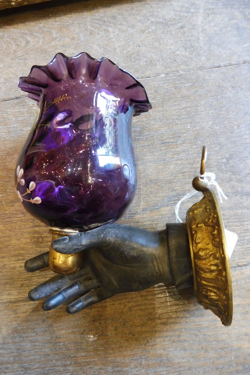 Photophore en bronze  et verre  émaillé  vers 1900-photo-4