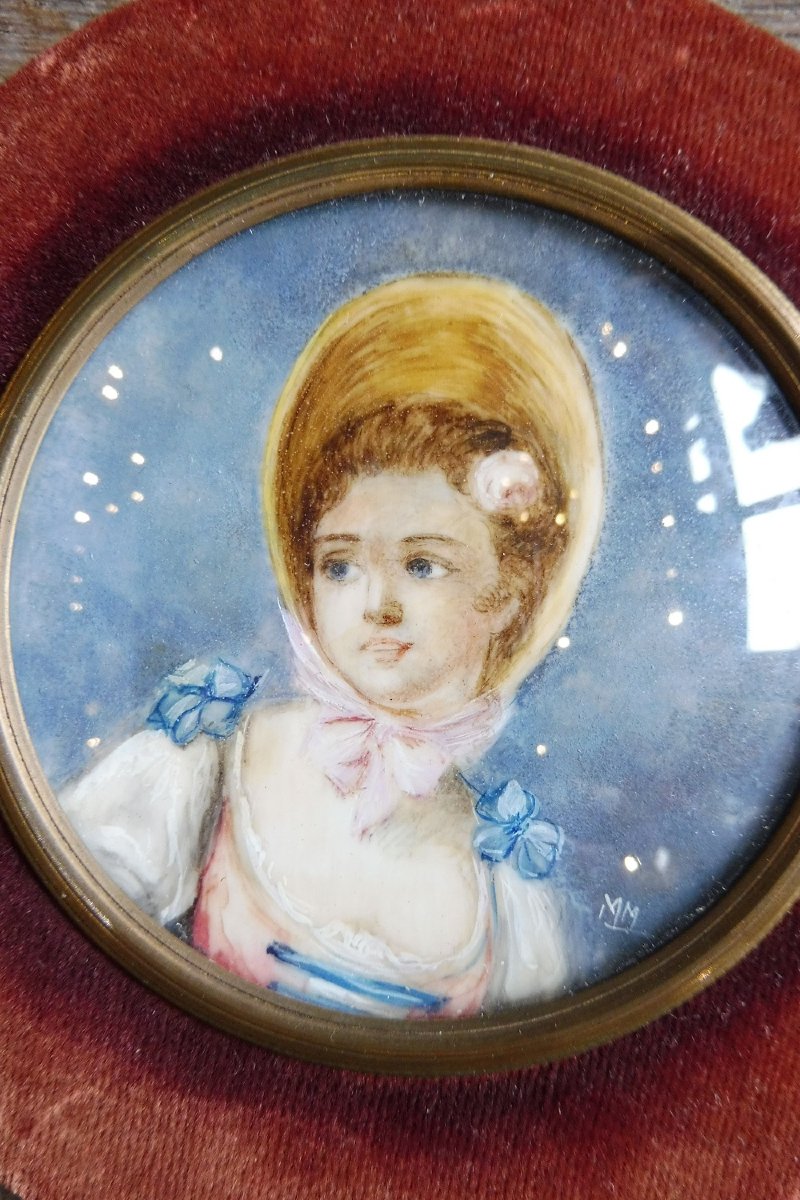 Pair Of 19th-century Ivory Miniatures: "portraits Of Ladies" -photo-4