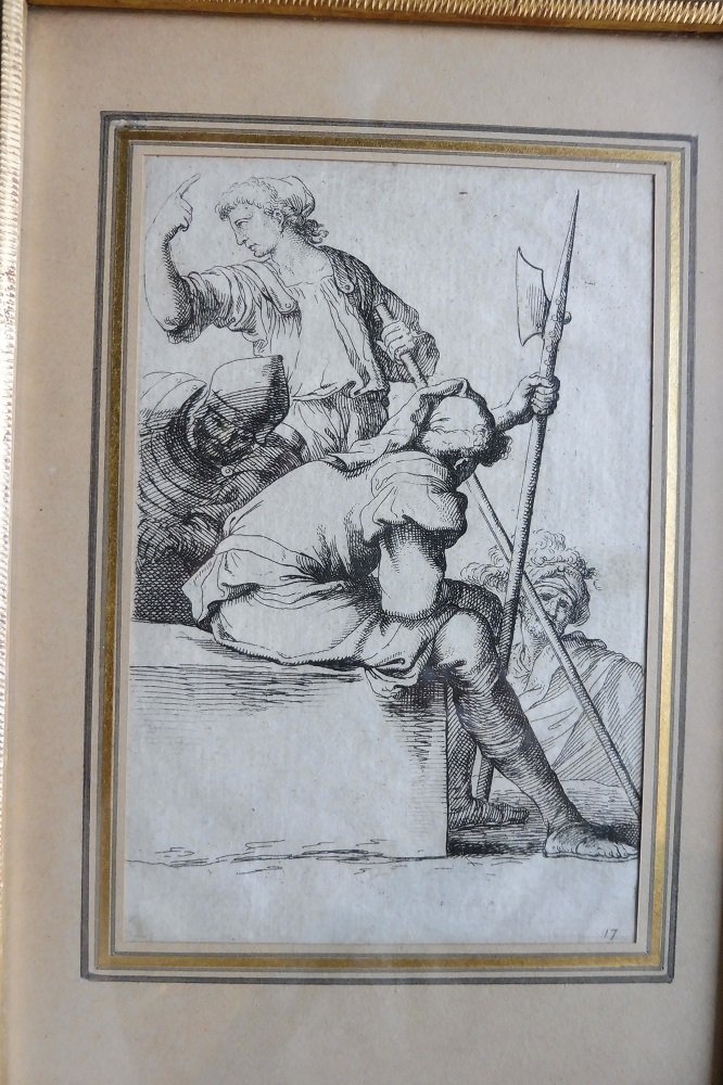 paire de gravures 17 eme dans des cadres  en bois doré -photo-3