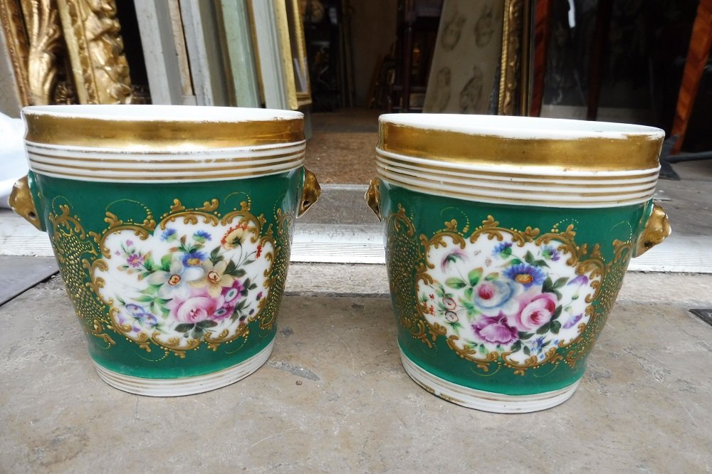 Pair Of Paris Porcelain Pots, 19th Century  