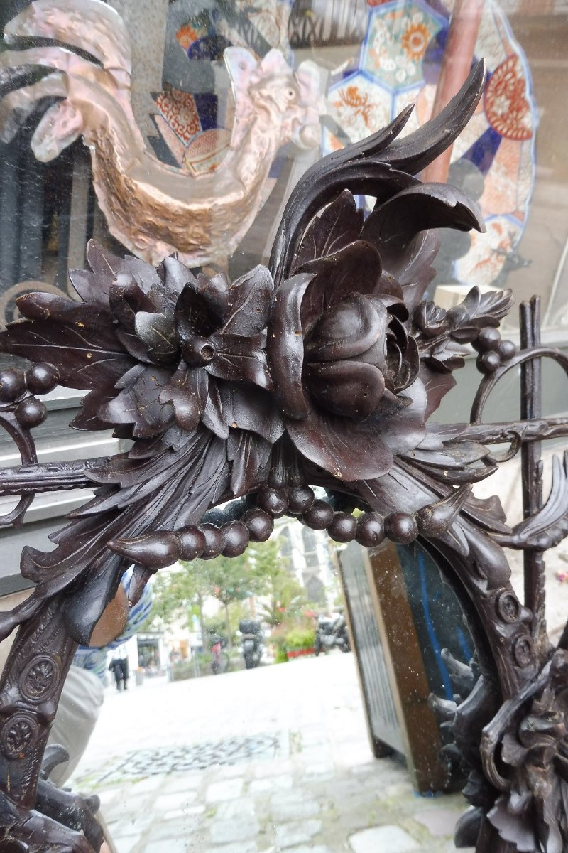 Miroir  à poser en bois  sculpté  de végétaux vers 1900-photo-2