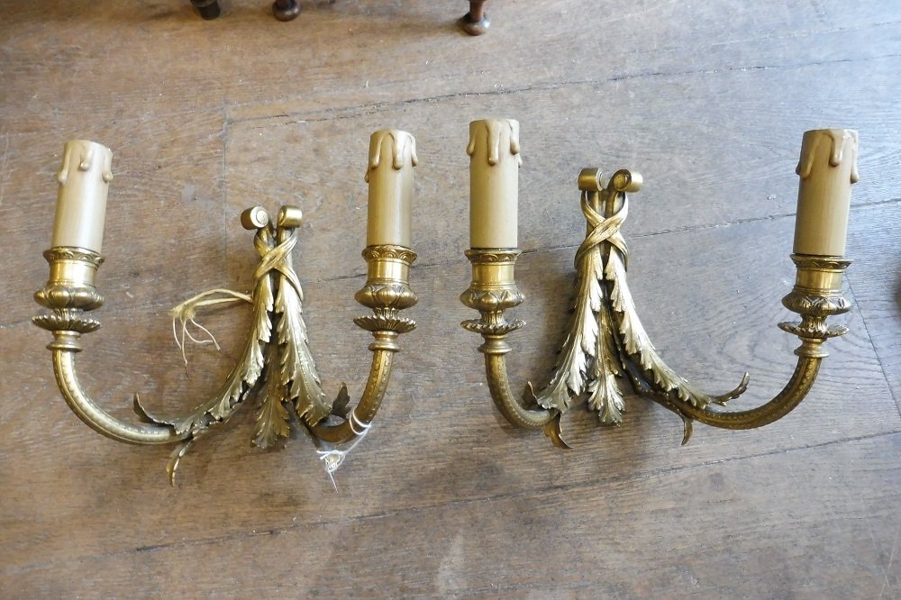 Pair Of Gilded Bronze Wall Sconces In The Louis XVI Style