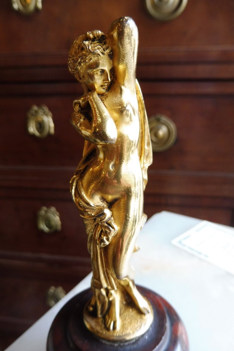 Gilded Bronze Sculpture On A Marble Base, "venus Bathing," 19th Century-photo-3