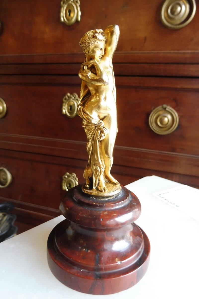 Gilded Bronze Sculpture On A Marble Base, "venus Bathing," 19th Century