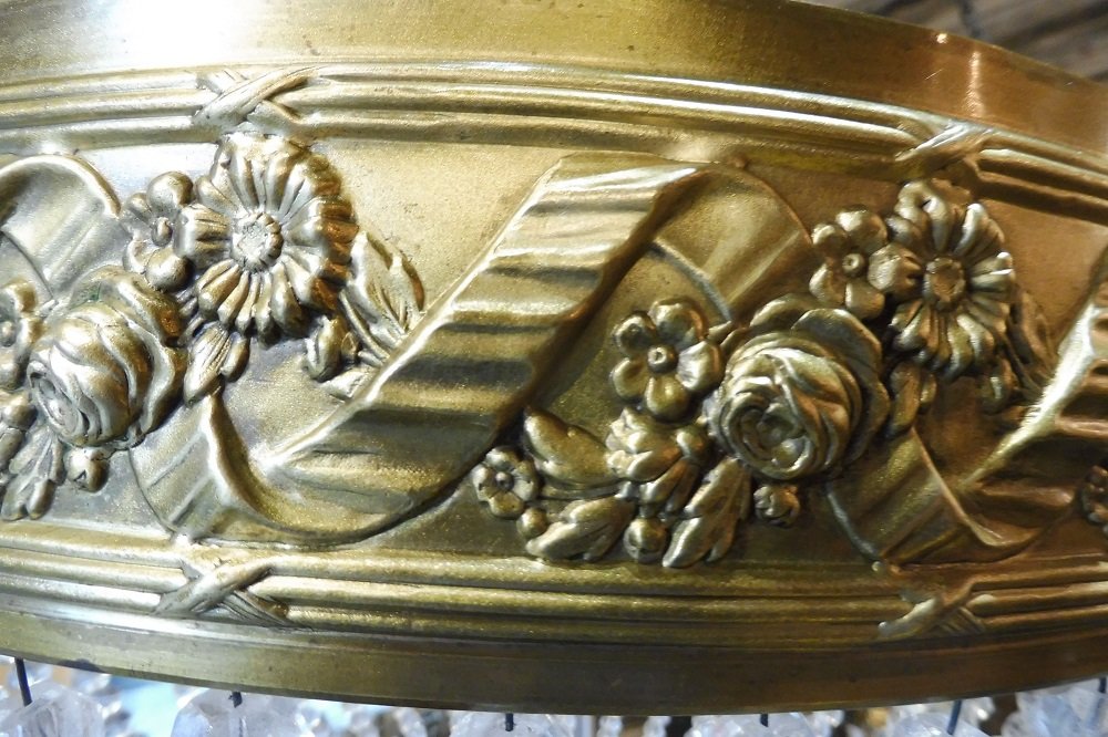 19th-century Crystal And Repoussé Brass Ceiling Light-photo-2