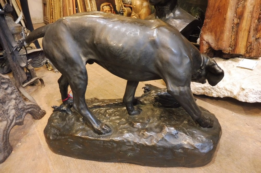 Sculpture  en bronze  signée J. E.   Masson  , " Chient  à l'arrêt  devant  une perdrix   "   -photo-4