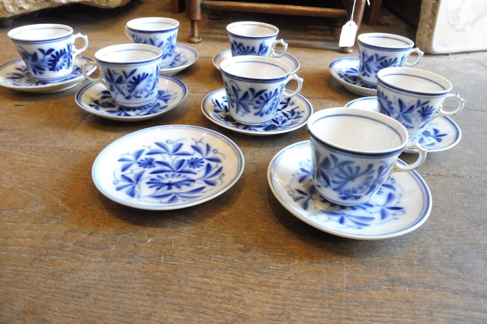 Set Of Seven Porcelain Cups And Saucers From Bayeux, Marked "19th"