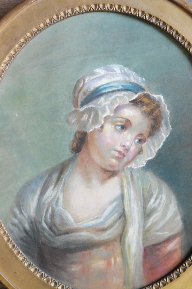 pastel  19 eme d'après  J B Greuze  , " portrait  d'enfant  "  -photo-2