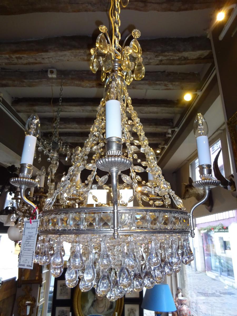 Chandelier In Silver  Bronze And Crystal