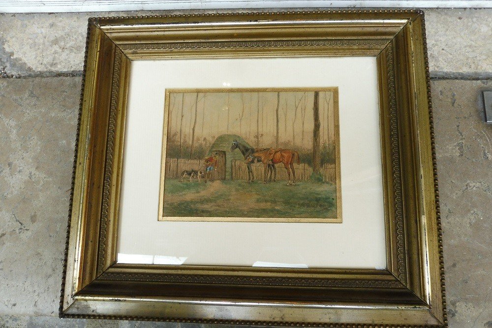 Fine Watercolor, 19 Century   'hunting  Scene " 