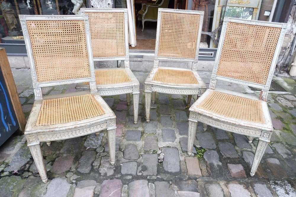 Suite Of Four Lacquered Wood Chairs, Northern Italy Around 1780