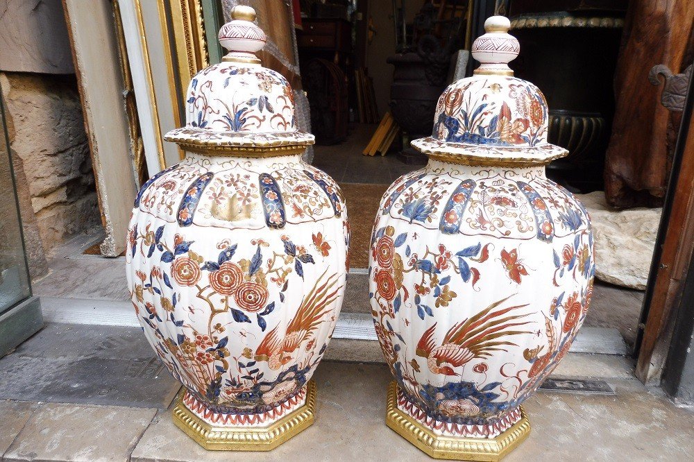 Pair Of Potiches Covered In Delft Earthenware Said To Be Golden