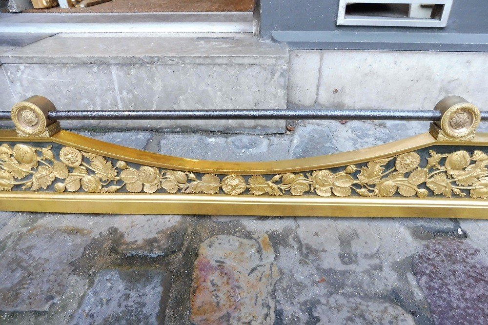 Importante  Barre De Foyer En Bronze Ciselé , Doré  Et Patiné   d'époque Empire -photo-3