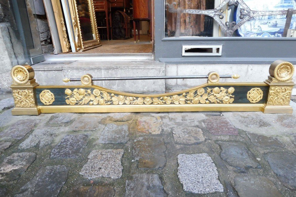 Important Fireplace Bar In Chiseled, Gilded And Patinated Bronze , Empire Period