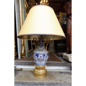 Gien Earthenware Lamp Base Mounted In Gilt Bronze