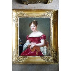 Hst  " Portrait  De Dame Signé Largenterie Et Daté 1825