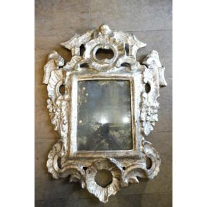 Mirror In Carved And Silvered Wood, Italy 18th Century