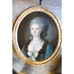 Hst  "portrait  De Dame De Qualité  "  Vers 1780  , Attribué  à Antoine  Vestier Dans Son Cadre
