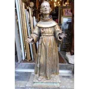 Importante  Sculpture  De Saint François  ,en Bois Doré  , Italie  18 Eme Siècle  
