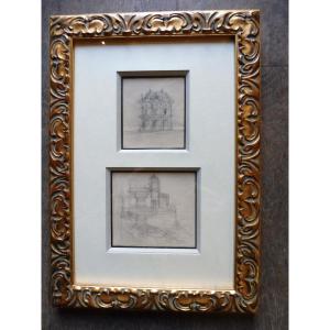 Two 19th Century Architectural Pencil Drawings 