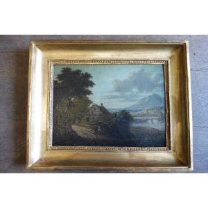 Hsp  De l'école  Française  Vers 1830 "paysage Animé  Avec Rivière " 