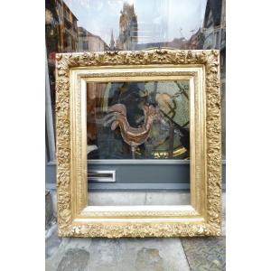 Important Rectangular Frame In Gilded Stucco From The Second Empire 