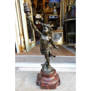 sculpture  en bronze signée  Grégoire formant  pied de lampe  19 eme