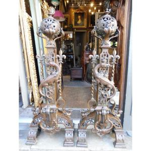 paire  de feux en bronze  à décor néo renaissance    19 eme  siècle  