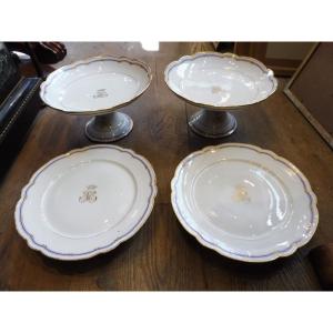 quatre  pièces de service  à  dessert  en porcelaine  de  Paris  19 eme 