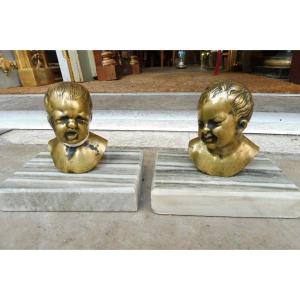 Paire  de presses- papiers en   bronze  " Jean qui rit  , jean qui pleure "  19 eme