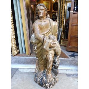 Statue en bois sculpté  17 eme  "  saint Roch   et son chien   "  