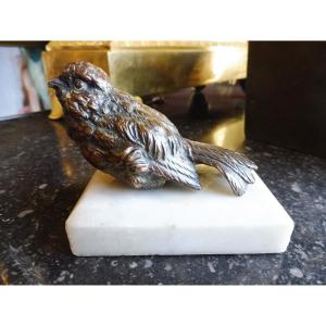 Bronze Sculpture "sparrow On A Marble Base" 19th Century