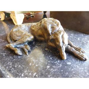 Bronze Sculpture Signed Gayrard "lying Greyhound"  