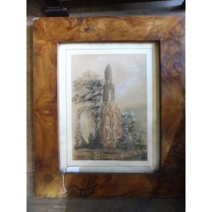 Aquarelle  signée  Pourchot  datée 1839  " "Fontaine de la croix de pierre à  Rouen "  