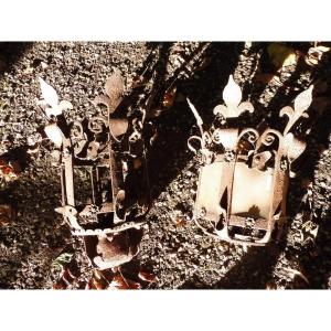 Pair Of 19th Century Wrought Iron Lanterns Decorated With Fleur-de-lis  