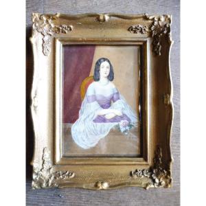 Miniature  sur ivoire  signé  R  Wagner  " portrait dune dame"  