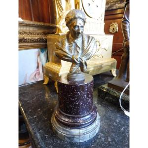 Sculpture  en bronze "  Buste de J J rousseau  "  socle faux porphyre 